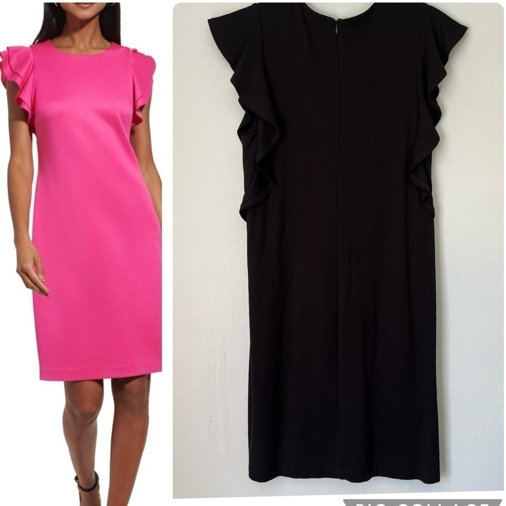Halogen Black Sleeveless Flutter Sleeve Sheath Dress Medium Career Bridal